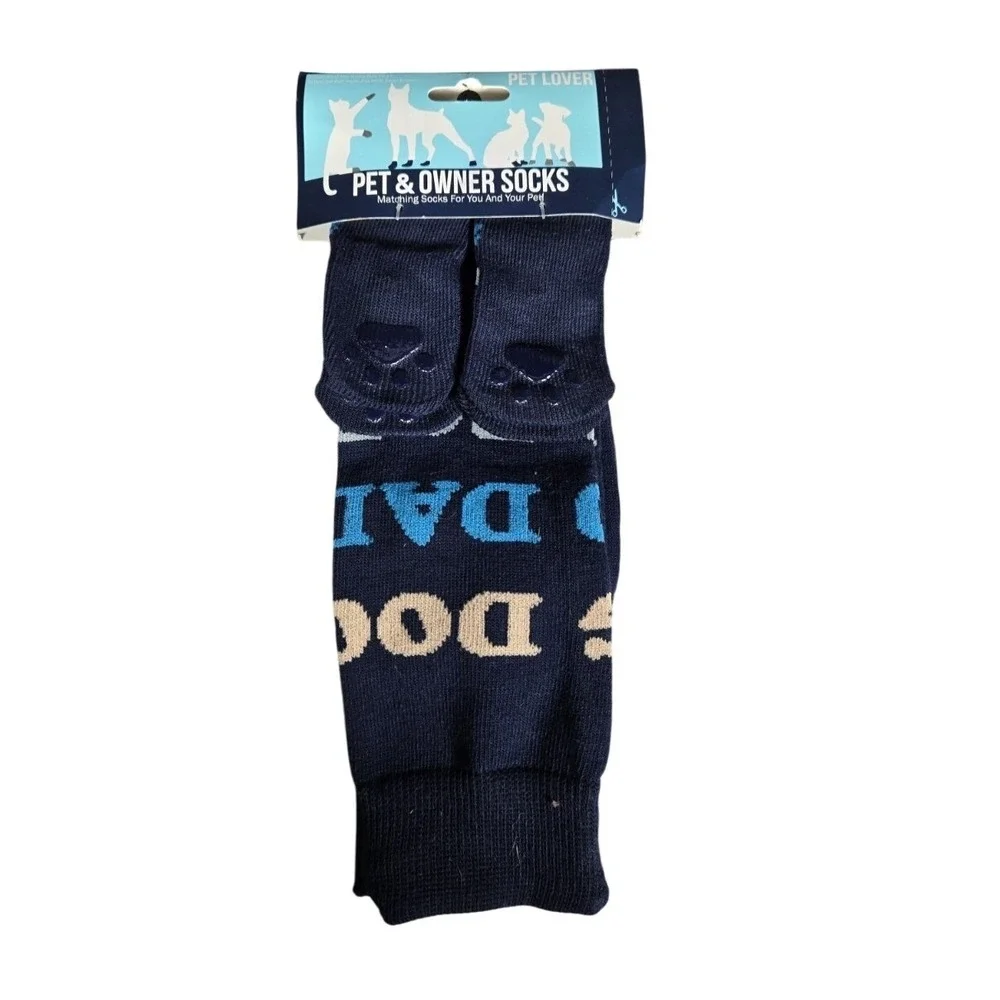 Pet & Owner Socks Navy Blue Dog Dad Matching Set Adult Size 10-13 Small Breed